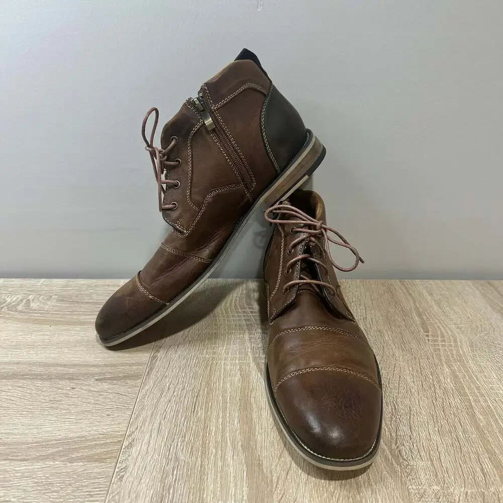 Steve Madden Johnnie Brown Leather Side Zip Mens Chukka Boots, Sz 11.5